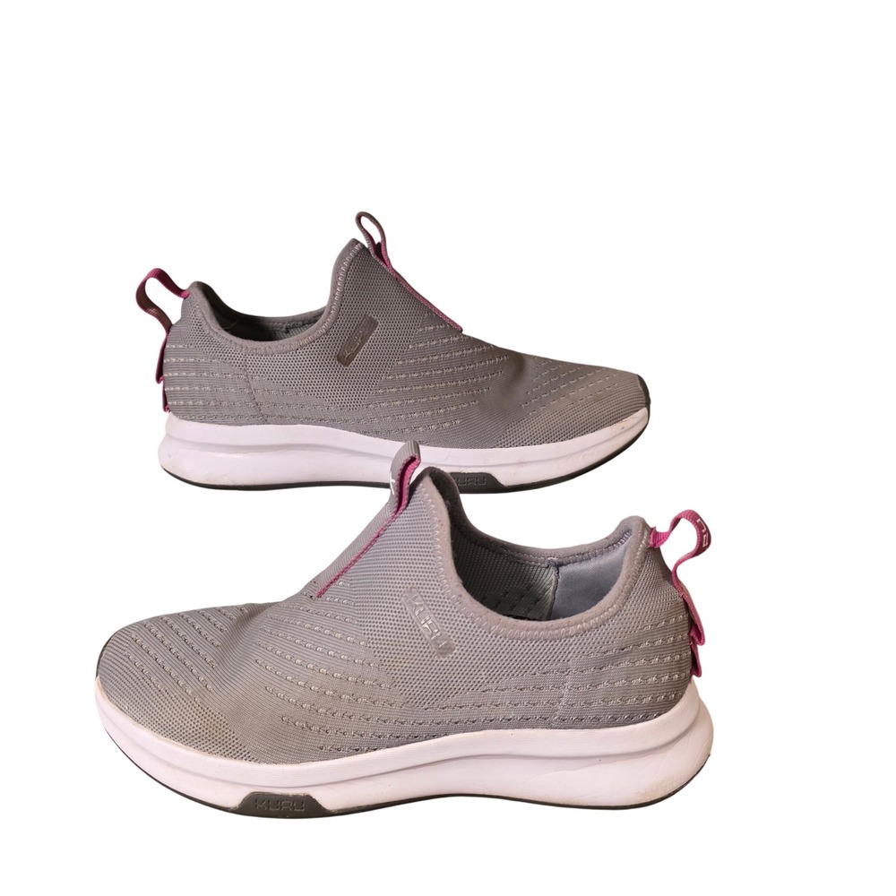 Kuru Atom Womens 9.5‎ Grey Pink Knit Slip On Athletic Walking Shoes Orthopedic